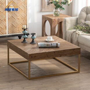 American Retro Distressed Square Table, Living Room Wood Color Round Coffee Table, Simple Distressed Side Table, B&B Tea Table, Low Table