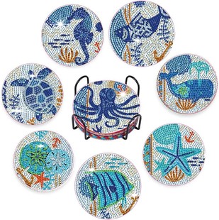 5D8 Piece Set Diamond Painting Coaster DIY Animal Coaster Decoration with Bracket Diamond Painting Crafts Factory Straight