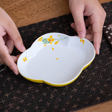 新中式手绘油菜花海棠壶承干泡盘茶道配件家用盖碗托盘釉下彩白瓷