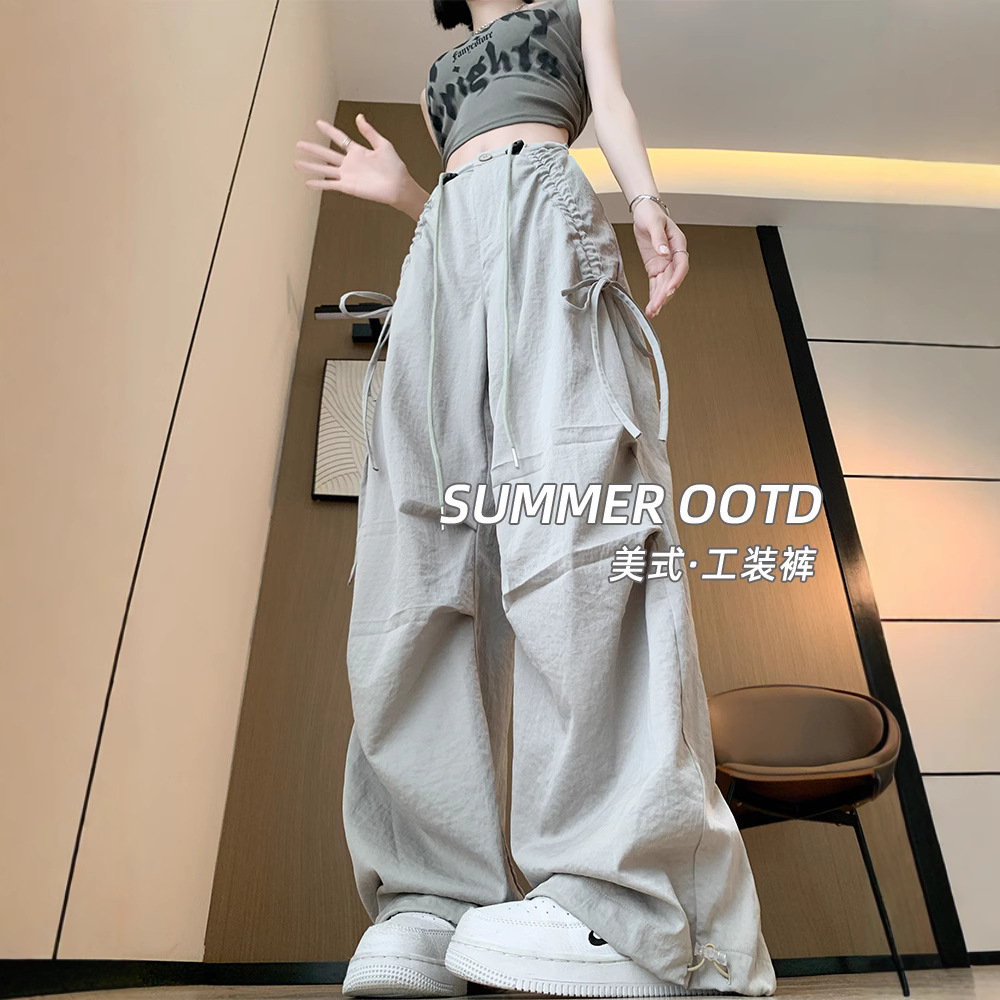 American Trendy Workwear Pants for Women 2025 Spring & Fall New Loose Casual Quick-Drying Small Paratrooper Wide-Leg Pants for Women