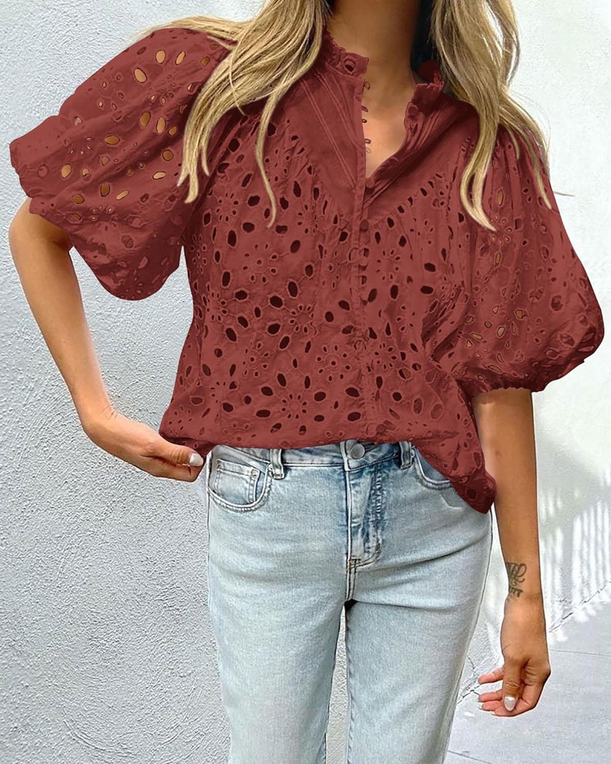 210g Weight Half Sleeve Sleeve Length Puff Sleeve Sleeve Type Polyester Fabric Type Regular Top Length T-shirt Tops Type Holiday, Daily Occasion Standing Collar Neckline Loose Fit Type Solid Color Pattern Summer Season Women's Gender Patchwork Design Vacation Style Wholesale Women's Vacation Solid Color Half Sleeve Patchwork T-Shirts 6