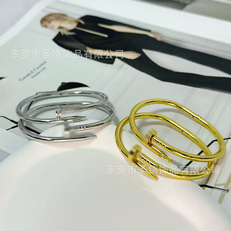 Manufacturer's Ready Stock European, American, Japanese and Korean Trendy Stainless Steel Nail Bracelets, Light Luxury Titanium Steel Non-Fading Open Bracelets