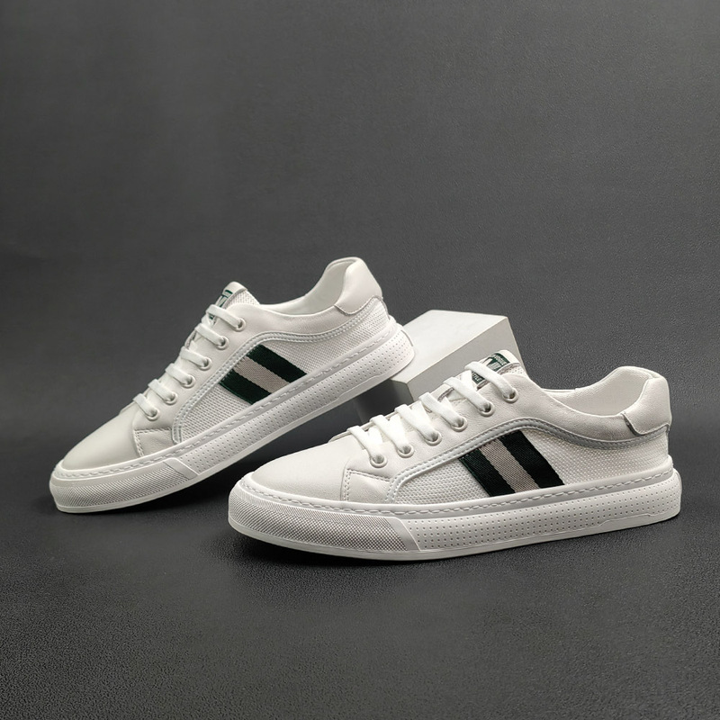 Men's Genuine Leather White Shoes, Versatile Sneakers, Men's Trendy Shoes, Summer Breathable European Station Men's Shoes, Soft-Soled Flat Shoes for Men
