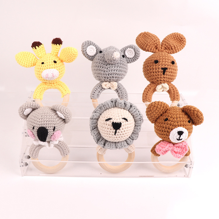 Wooden woven animal rattles, colorful cartoon baby soothing toys, children's room accessories, wholesale