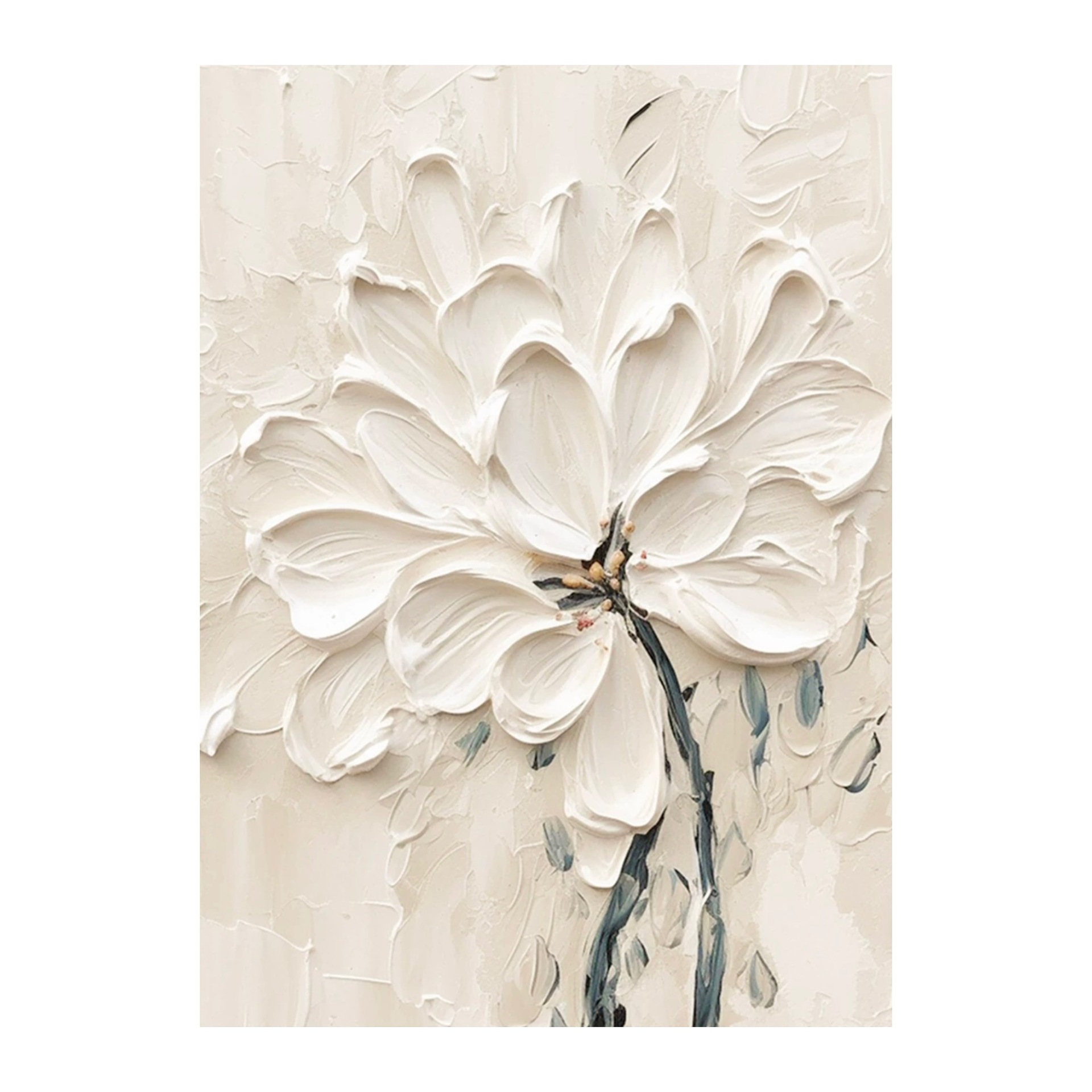 Living Room Decorative Painting Cream Style Abstract Pure Hand-Painted White Flower Stereo Texture Painting Entrance Hanging Painting Oil Painting