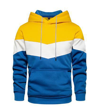 Men's Clothing Autumn and winter blue street casual sports sweatshirt loose side seam pocket block color youth hoodie_senzul.com