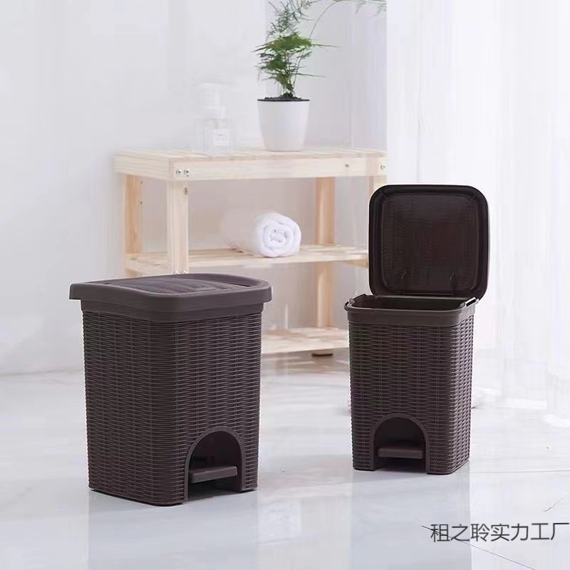 Rattan Foot-Operated Trash Can for Home Living Room, Kitchen, Bathroom, Bedroom, Office, Bathroom with Lid, Foot-Operated Trash Can