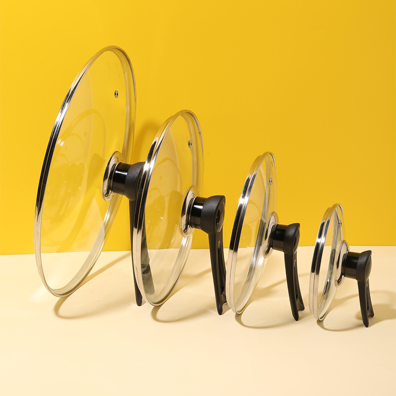 Vertical pot cover household cap glass tempered high temperature resistant stainless steel 34cm wok universal transparent cooking cover