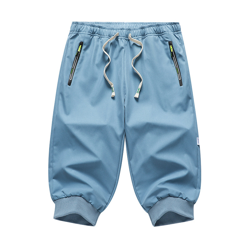 Men's Summer Woven Shorts with Zipper Pockets, Jogger-Style Cargo Pants, Straight-Leg Sports Casual Pants, Mid-Length Pants