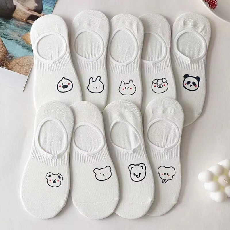 Women's Low-Cut Invisible Socks, Thin Non-Slip Socks for Spring and Summer, White Cartoon Casual Women's Socks with Free Shipping
