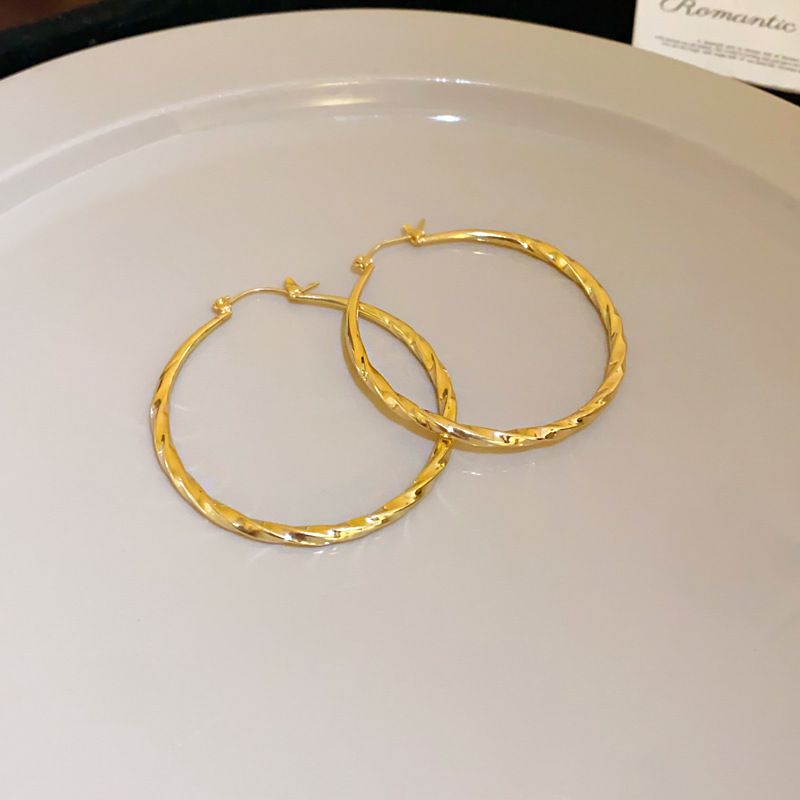 Corea del Sur nicho elegante pendientes de alto grado elegante cara adelgazamiento pendientes al por mayor Aguja de plata círculo de metal pendientes de anillo liso