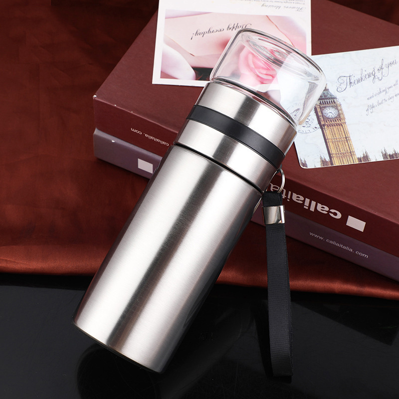 316不鏽鋼玻璃杯茶水分離保溫杯車載水杯提繩商務水杯地推禮品杯