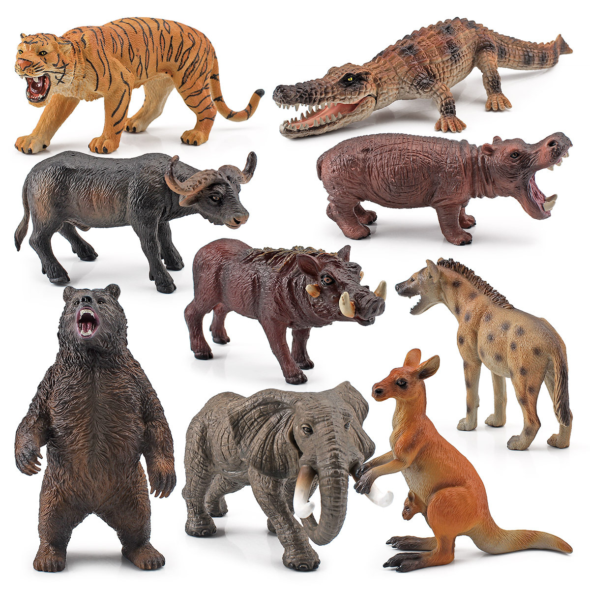 Simulación modelo animal canguro elefante Búfalo jabalí cocodrilo Tigre Oso pardo cognitiva estática decoración juguete transfronterizo