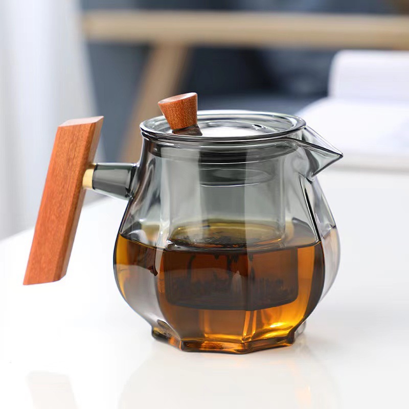 新款玻璃泡茶壶高颜值实木把冲茶器带过滤煮茶壶功夫茶具套装杯子