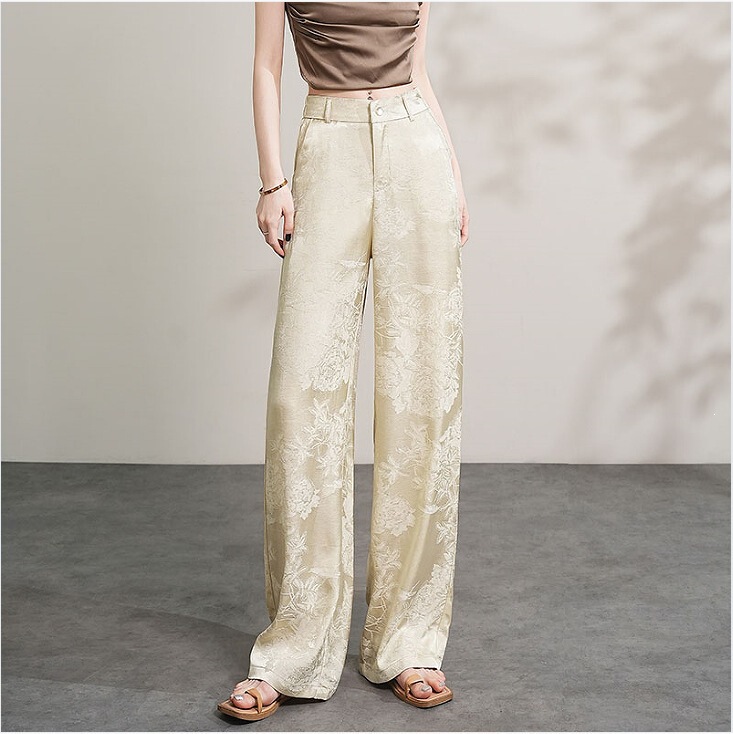 Brand New Summer Style National Style Versatile Mulberry Silk Jacquard Loose Straight Pants for Women, Tencel Drape Casual Long Pants Brand New Summer Style National Style Versatile Mulberry Silk Jacquard Loose Straight Pants for Women, Tencel Drape Casual Long Pants