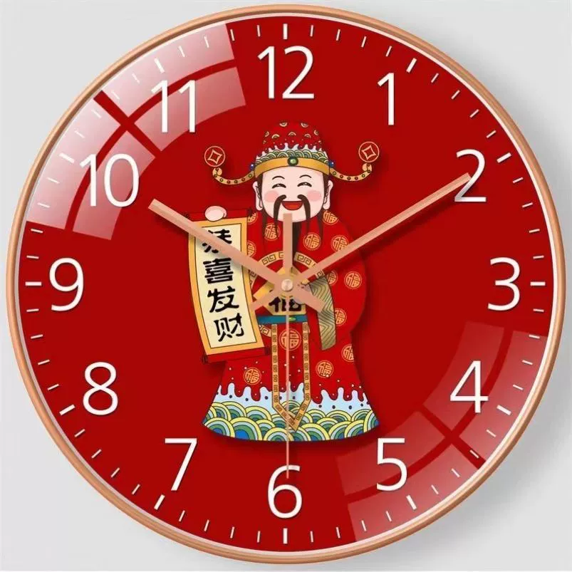 Yongming Jianyuan — новые настенные часы в китайском стиле, подвесные часы для гостиной и спальни, домашние часы с изображением Бога богатства, сверхтихие, без сверления