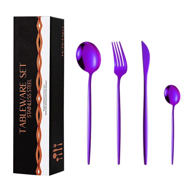 Juego de vajilla de comida occidental de acero inoxidable portugués transfronterizo Juego de 24 piezas Cuchillo, tenedor, cuchara, postre, tenedor, cuchara, regalo