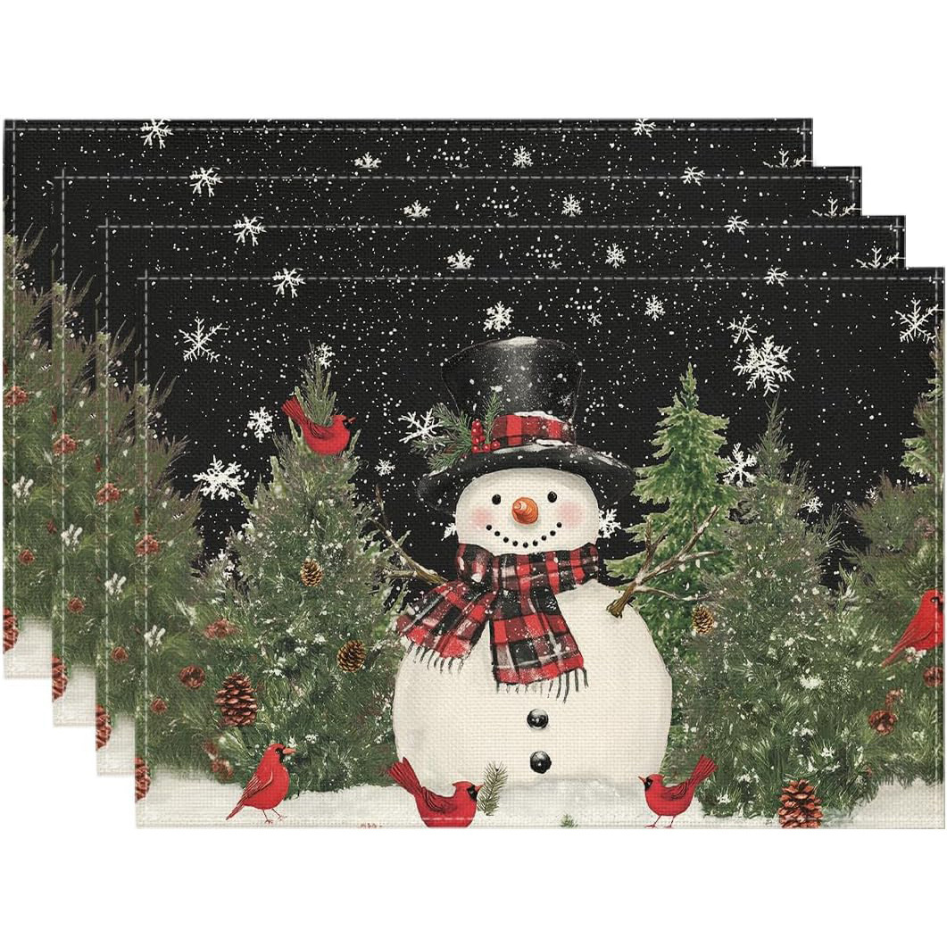 Transfronterizo temu explosión almohadilla de Navidad invierno lino aislamiento de tela de mesa de lino impresa de muñeco de nieve