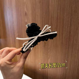 韩版蝴蝶结抓夹大号新款高级感气质黑色发夹超仙法式鲨鱼夹0541