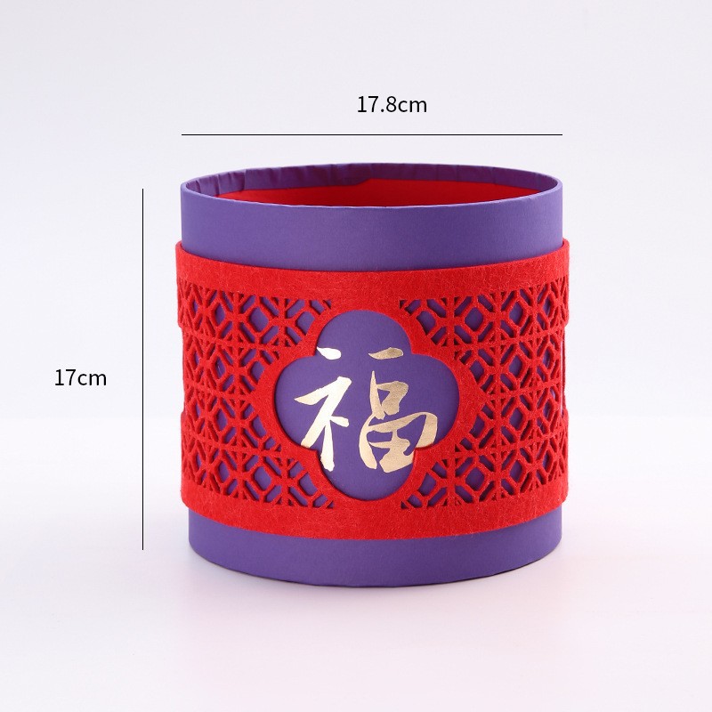 Barril de bendición de Año Nuevo al por mayor barril de abrazo rojo estampado redondo barril de flores barril vacío barril de hivernace material de arreglos de flores