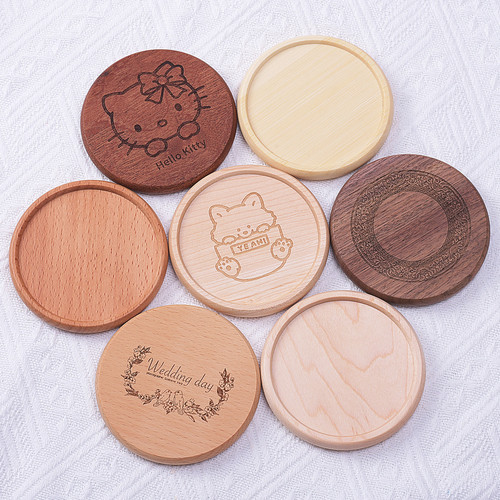 Straight-Grain Redwood Acacia Beech Insulated Coasters, Black Walnut Round & Square Solid Wood Coasters for Kung Fu Practice