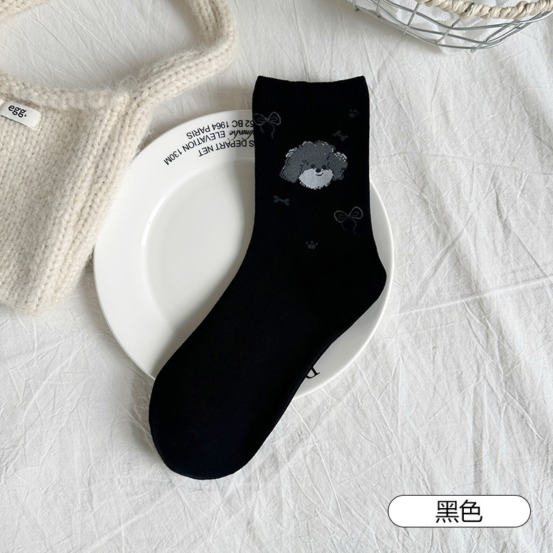 诸暨袜子女秋冬日系卡通小狗弹力中筒袜ins风潮流休闲好搭堆堆袜|undefined