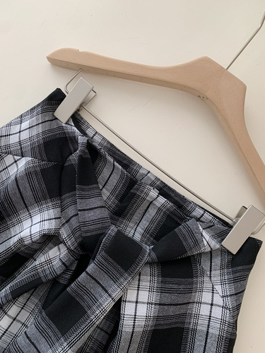 Omaile Irregular A-line Shorts Summer Retro High-Waist Grid Belt Pencil Skirt Set 7986