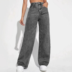 アマゾン速売通ストレートゆるい水洗いジーンズ女性レトロファッションカジュアルパンツクロスボーダーtemu