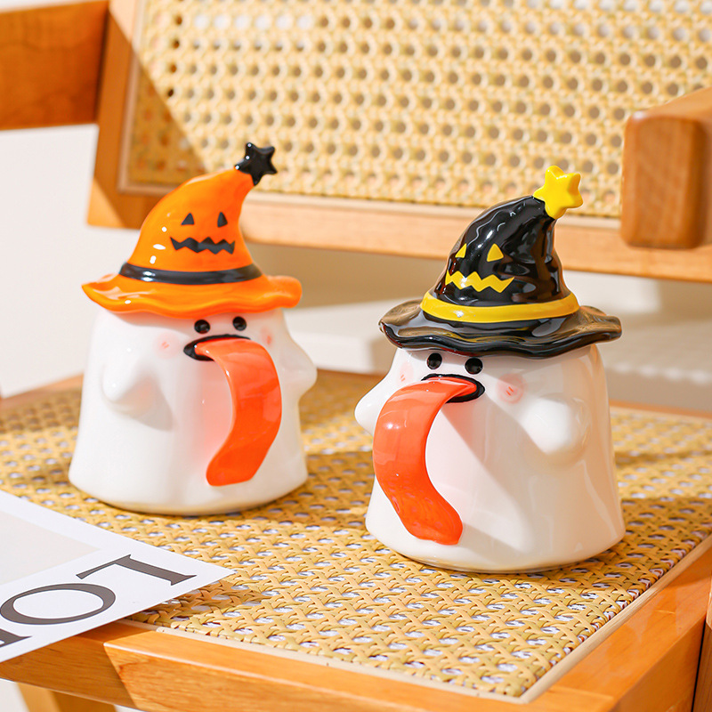 Taza fantasma extraña con tapa de marca taza de cerámica regalo de Halloween taza de café de oficina de alto valor