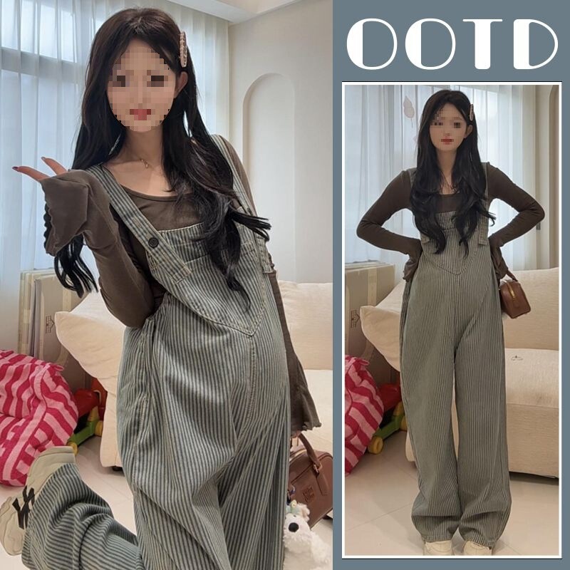 Maternity Pants Extended Version Tall Overalls Set Jeans New 2025 Spring and Autumn Tiktok Wide-Leg Pants