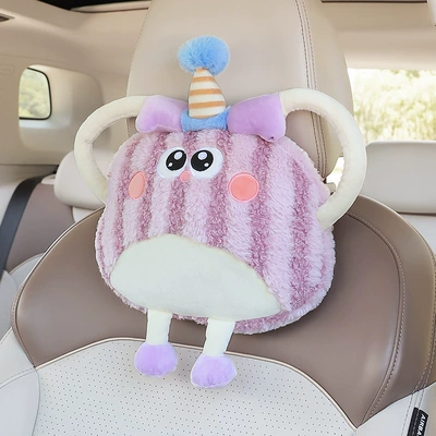 Cartoon Plush Car Seat Back | Headrest - striped-monster-purple-headrest