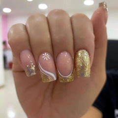 Flashy Mid-Length French-Style Wearable Nails—Euro-American Instagram-Favorite, Export-Quality, Pastel Floral Designs for Trendy Fashionable Fake Nail Tips