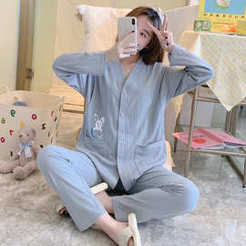 新款纯棉孕妇哺乳睡衣宽松产后外出坐月子服春秋季长袖喂奶衣套装