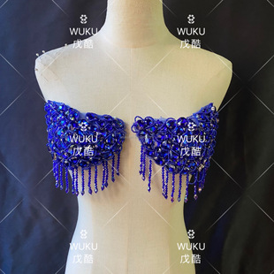 E-cool 2022 handmade tassel epaulettes handmade beaded wedding dress blue decorative decal MP-255