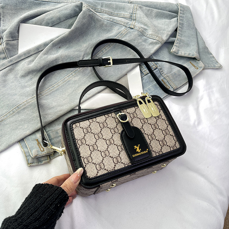 Box For Women 2025 New Printed Retro Handbag Versatile Shoulder Crossbody Small Square Bag Color Block_voghion.com