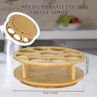 Cross-border in stock Coffee Syrup Storage Wooden Rack Rotating Coffee Syrup Rack Wooden Bamboo Syrup Rack Freestanding Wine Rack