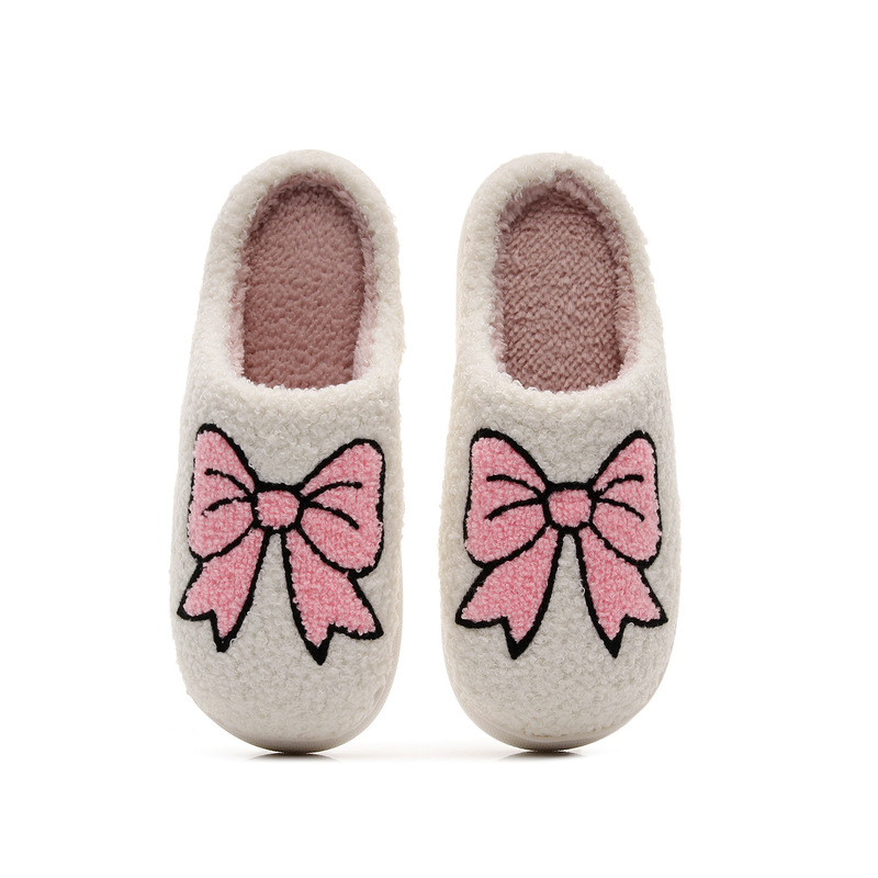 Valentine's Day Gift Barbie Powder Bow Cotton Slippers Women's Indoor Autumn and Winter Comfortable Wool Slippers Independent Station for Hair