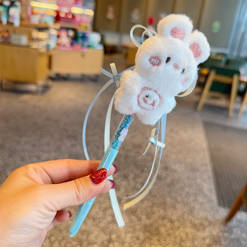 Cute plush rabbit, creative round beads, rollerball pen for elementary school students, anti-stress