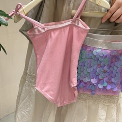 女童夏款立體花瓣魚鱗印花泳衣2024兒童洋氣吊帶游泳美人魚套裝