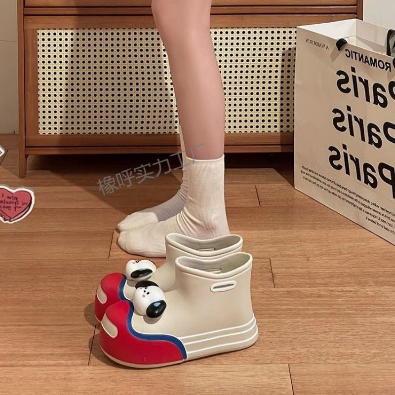 여성용 귀여운 파차 개 짧은 장화, 성인 패션 아우터, 멋진 외모, 젊고 아름다운, 다용도 방수 장화