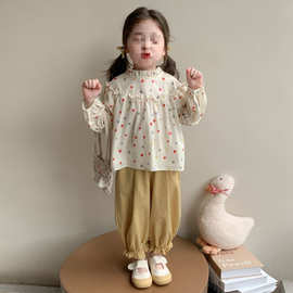 女童春秋套装2025新款宝宝秋装儿童韩版时髦小女孩洋气衬衣两件套
