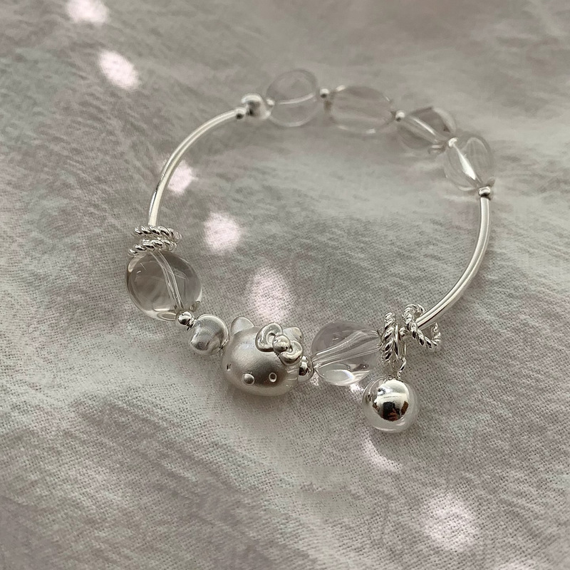 Xiaohongshu's Same Style Clear Asymmetrical White Crystal Beaded Bracelet Fashionable Small Fresh and Cute Cartoon Kt Cat Bracelet Xiaohongshu's Same Style Clear Asymmetrical White Crystal Beaded Bracelet Fashionable Small Fresh and Cute Cartoon Kt Cat Bracelet