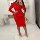 Cross-border Hot Sale Large Size European and American Women's Solid Color Long Sleeve Zipper Light Mature Professional Women's Dress Set