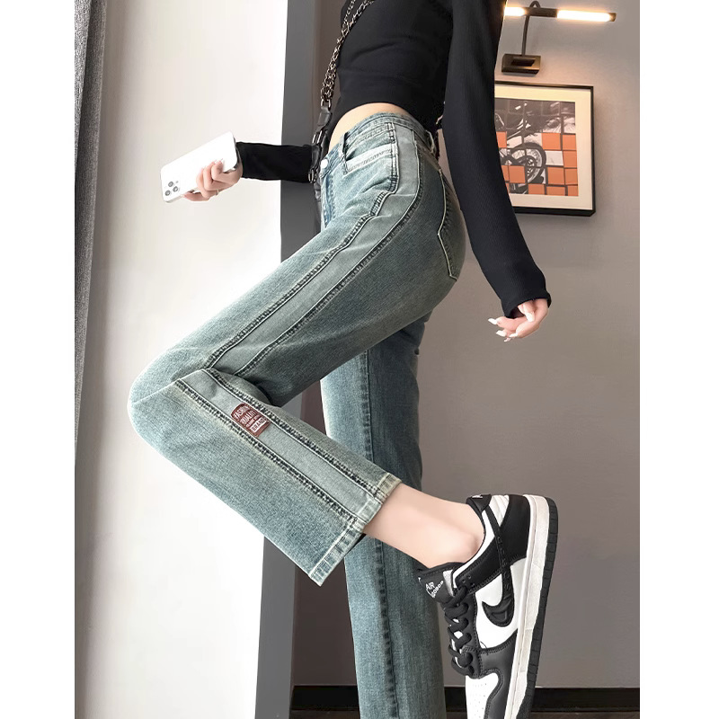 Straight jeans for women in spring and autumn 2023 new high-waisted slim retro small person nine-point cigarette pants for women in summer