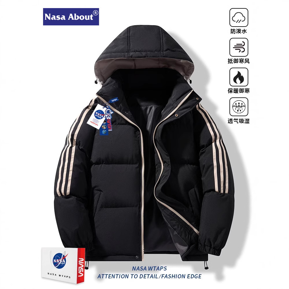 NASA 신상품 코튼 의류 가을 겨울 커플 트렌디 브랜드 루즈 캐주얼 후드 코튼 재킷 남성 다용도 두꺼운 따뜻한 재킷