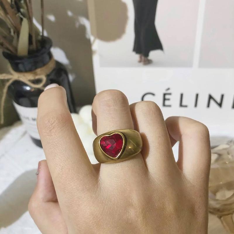 Retro Heart Shape Copper Plating Artificial Gemstones Rings