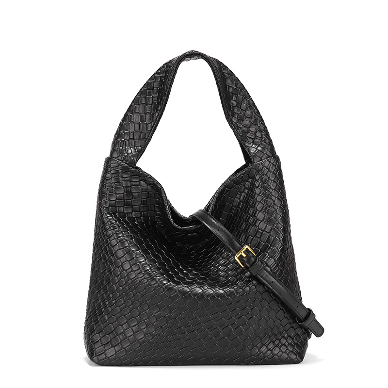 2024 New Large Capacity Casual Shoulder Korean Edition Solid Color Simple Handheld Women's Woven Texture Underarm Bag_voghion.com