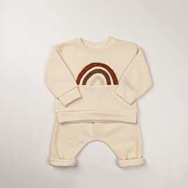 儿童棉套装婴幼儿宝宝欧美彩虹字母毛巾绣男女童卫衣长裤两件套潮