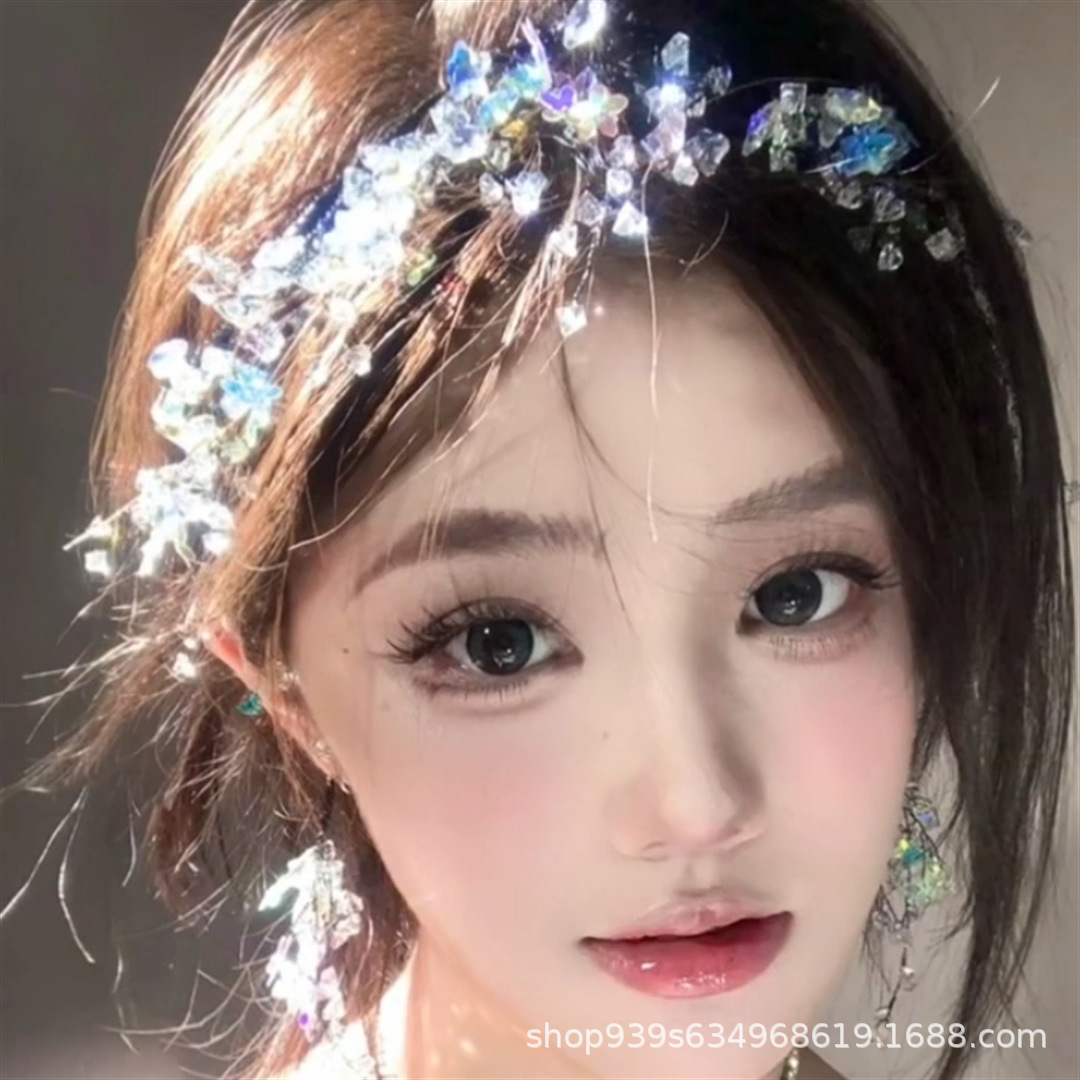 Forest-Style Bridal Headpiece Wedding Fairy Crystal Headband Starry Diamond Hairband Photo Studio Wedding Dress Women's Hair Accessory