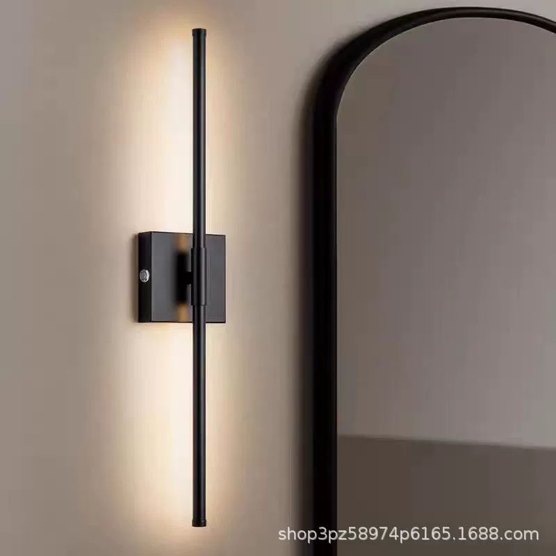 Трансграничная батарея зарядка настенная лампа длинная полоска минималистский черный золотой полный медный пульт дистанционного управления затемнения в гостиной спальня комод настенный светильник